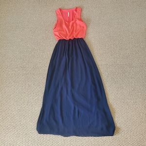 Medium Floor Length Navy and Coral My Beloved